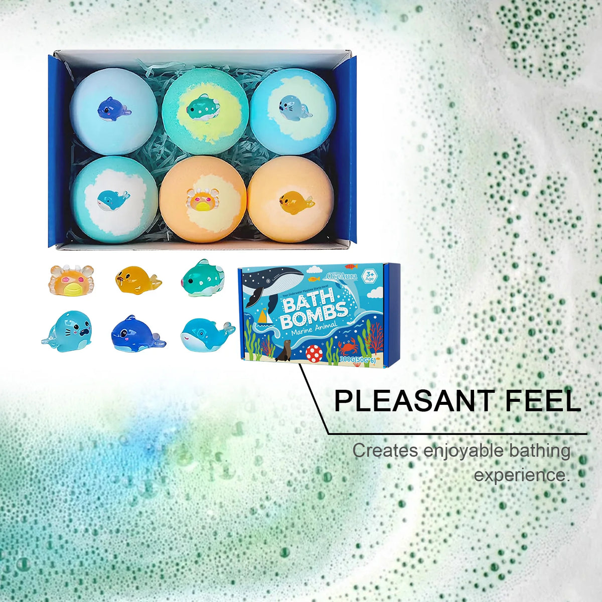 OceAura Bath Bombs with Toys Inside Fun Kids Bath Clean Skin Exfoliation Sea Salt Surprise Bath Bombs for Children Gift Set 300g