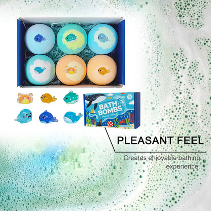 OceAura Bath Bombs with Toys Inside Fun Kids Bath Clean Skin Exfoliation Sea Salt Surprise Bath Bombs for Children Gift Set 300g