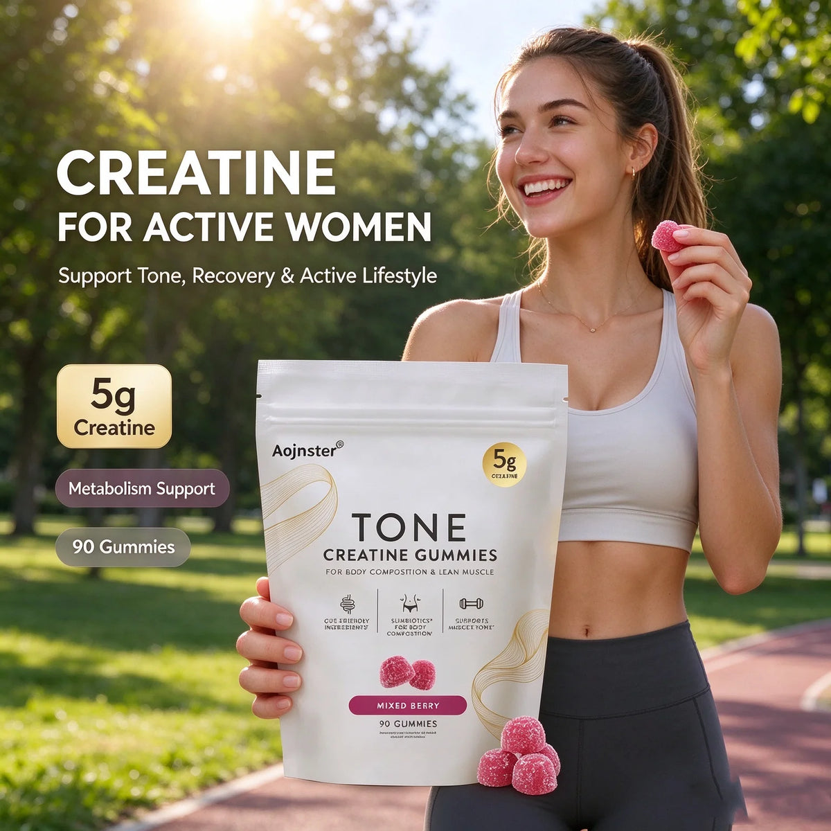 Aojnster Tone Creatine Gummies, for Body Composition & Lean Muscle, Mixed Berry, 5g Creatine, 90 Gummies