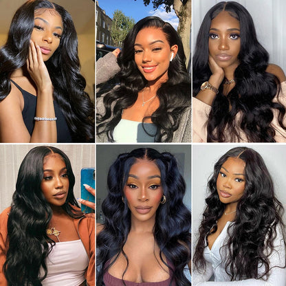 13x4 Transparent Lace Frontal Indian Human Hair Body Wave Wig Pre Plucked  4x4 Lace Closure Wig Natural Color For Black Women