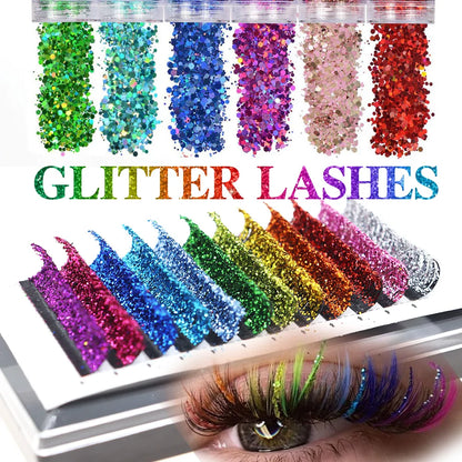 Christmas Mix Color Glitter Lashes Fashion Shiny Colorful Russian Volume Individual Eyelash Extensions Colors Glitter Lashes