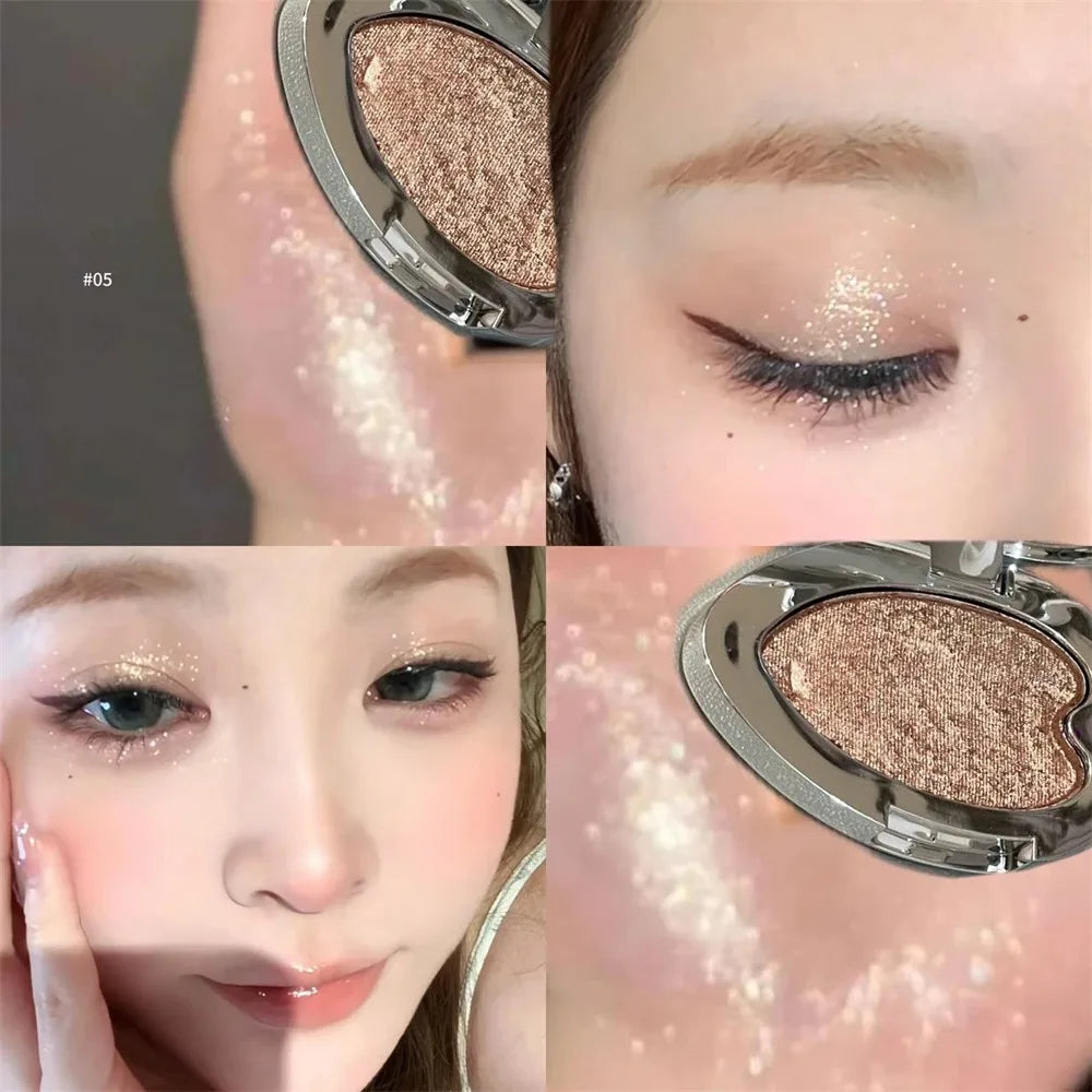Pearlescent Lavender Eyeshadow Palette Facial Highlighter Brightening Blusher Glitter Heart-shaped Eye Shadow Women Makeup  ﻿