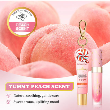 Strawberry Scent Lip Gloss Duo Combo with Keychain Long Lasting Nourish Plumper Lip Cosmetics Christmas Gift