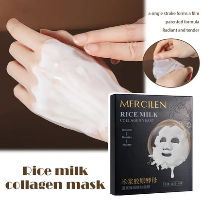 Rice Milk Collagen Yeast Brightening Mask 10 Pack  Sachets Peel-Off Facial Mask Deep Hydrating Moisturizing Nourishing Skincare
