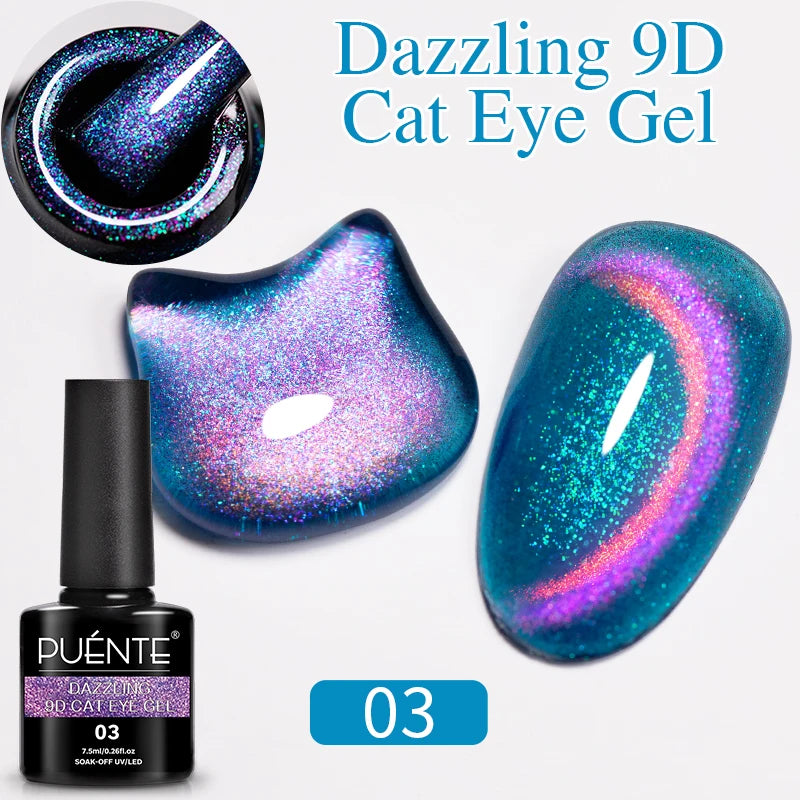 PUENTE 7.5ML Nude Shade Ceramic Cat Eye Gel Nail Polish Shiny Moonlight Cat Eye Gel Soak Off UV Semi-Permanent Nail Art Varnish