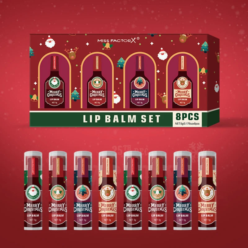 Christmas Lip Balm Set,Festival Gift Box 8-Piece Lipstick Kit, Lip Winter Anti Cracking Moisturizing Brightening Care,Non Sticky