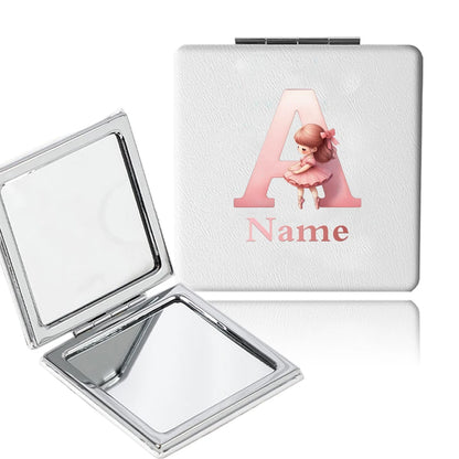 Customized Name PU Handheld Makeup Mirror Cover Dressing Double-Sided Portable Foldable Pocket Cosmetic Mirror