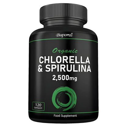 Organic Chlorella & Spirulina 2500mg - Supports Immune Health, Boosts Cellular Energy, Slows Cell Aging, and Aids Detoxification
