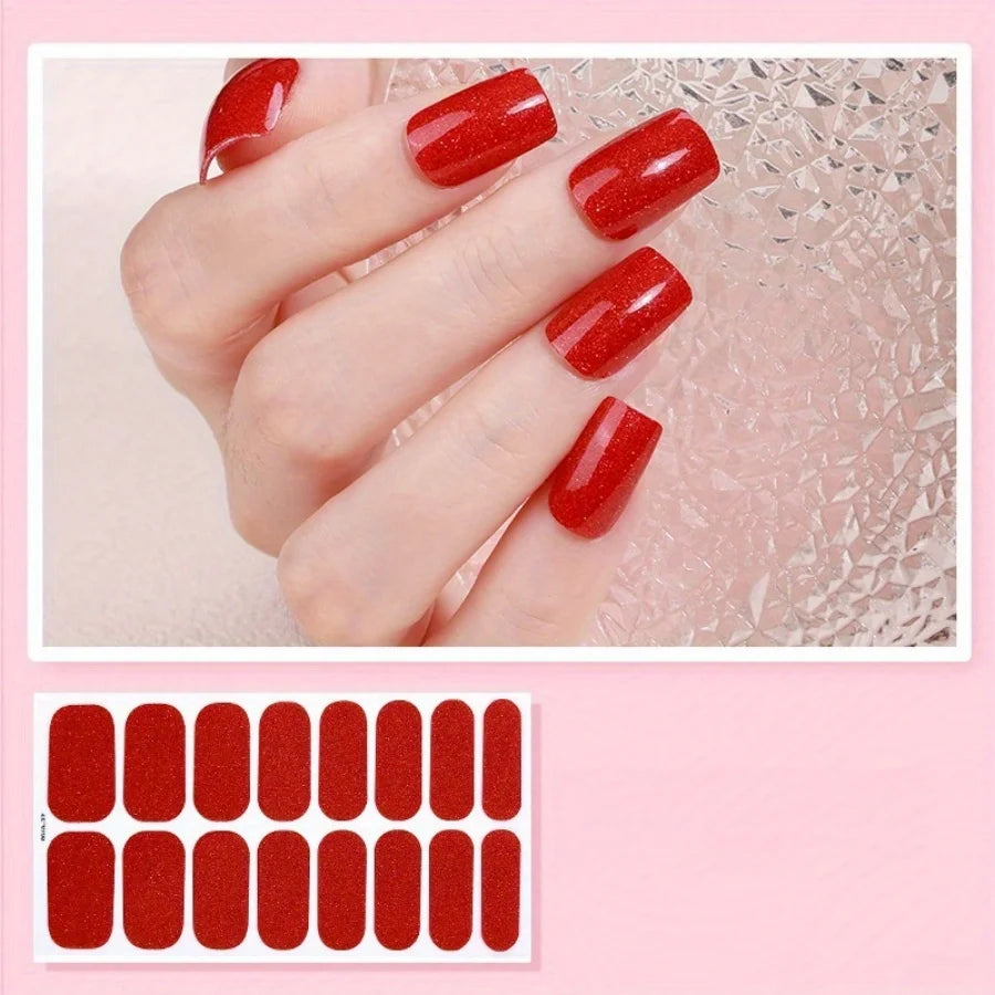 16pcs/pack Christmas Nail Art Stickers Red Gold Simple Disposable Nail Polish Film Nail Stickers Party Nail Decoration Stickers