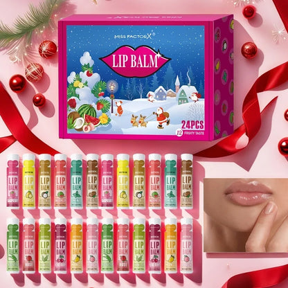 24PCS/ Box 12 Kinds of Flower and Fruit Lip Balm Set Gift Natural Fragrance Moisturizing Exfoliating and Brightening Lip Color
