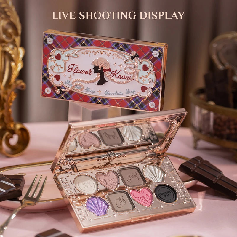Flower Knows Makeup Eyeshadow Chocolate Wonder-Shop Glitter Matte Eye Shadow Palette 8-Color Eye Vegan Makeup Cosmetics