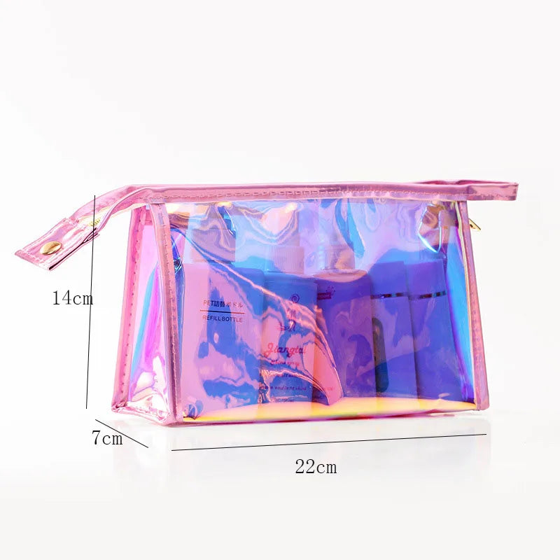 Transparent Pretty Makeup Bags Fashion Laser Travel Cosmetic Bag Toiletry Brush Bags Organizer Necessary Case Wash Make Up Box