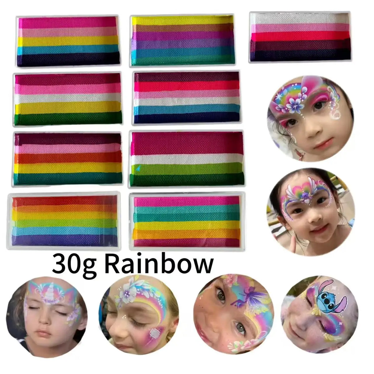 30g Water Based Rainbow Split Cake Face Painting Makeup Pastel UV Aqua Eyeliner for Body Art Party Halloween Christmas