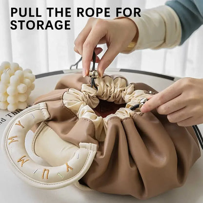 Large Capacity Portable Drawstring Cosmetic Bag for Women, Travel Daily Use Toiletry Storage Pouch Makeup Organizer