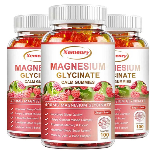 Magnesium Glycinate Gummies 400 Mg - 100 Vegetarian Gummies - Supports Muscle, Joint and Heart Health