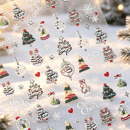4pcs/set Christmas Snow Globe Snowflake Nail Stickers Round Wreath Polka Dots Merry Christmas Nail Decals Festival Decorations