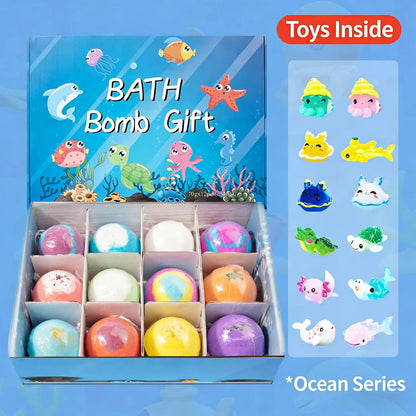 Kids Bath Bombs Toy Surprise Hidden Glow in Dark Toys Natural Organic Bath Fizz Balls Gift Set for Children Holiday Gift Set