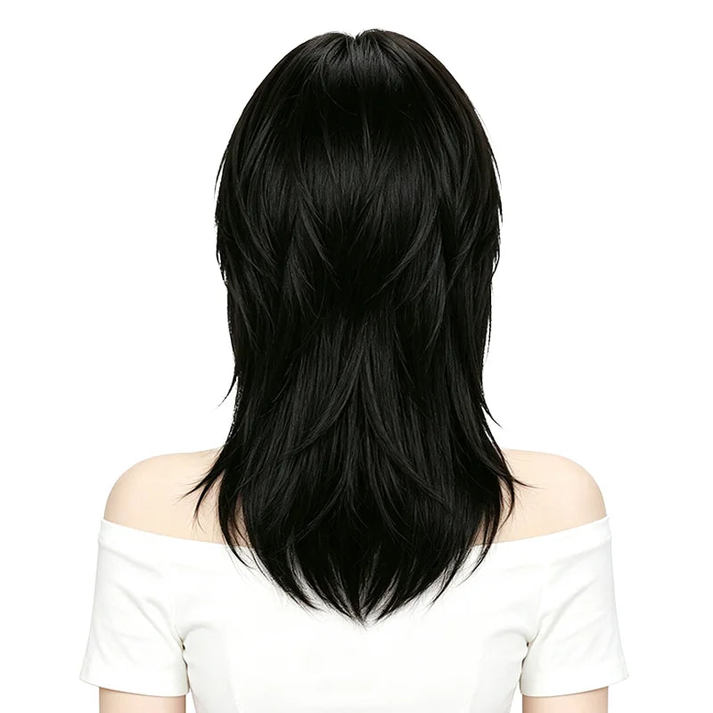 Natural Black Mullet Wolf Cut Wigs For Women Men Short Shoulder Layered Hair Heat Friendly Synthetic Full Wig Cosplay Daily Wear