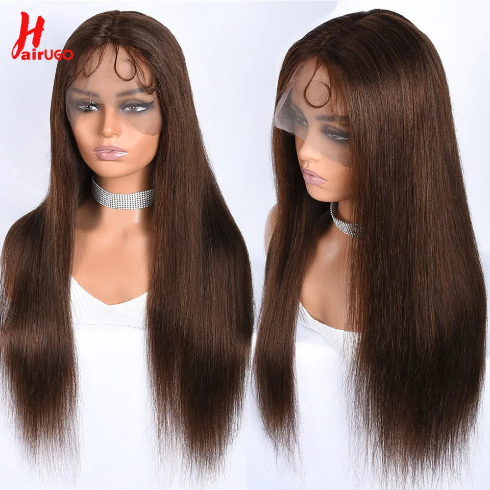 #4 Straight 4x4 Lace Closure Wigs Human Hair Brown Lace Front Human Hair Wigs Remy Chocolate Lace Frontal Wigs For Woman HairUGo