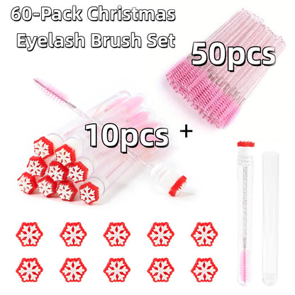 60Pcs Christmas Eyelash Brush with Tube Replaceable Mascara Wand Spoolie Dustproof Lash Tech Supplies Reusable Eyebrow Xmas Gift