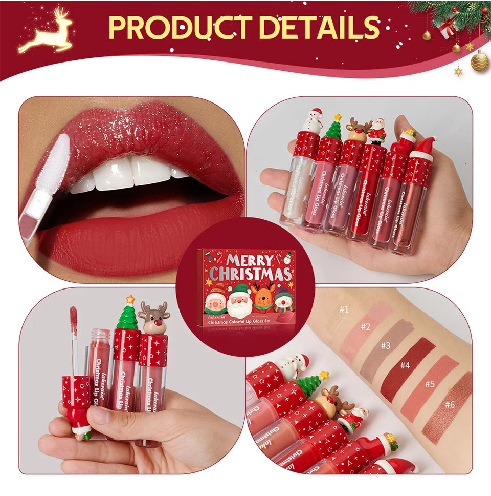 Christmas Lip Gloss Set Waterproof Long-Lasting Moisturizing Lip Skincare Lip Glaze Set Ideal Festive Holiday Christmas Gift