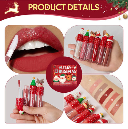 Christmas Lip Gloss Set Waterproof Long-Lasting Moisturizing Lip Skincare Lip Glaze Set Ideal Festive Holiday Christmas Gift