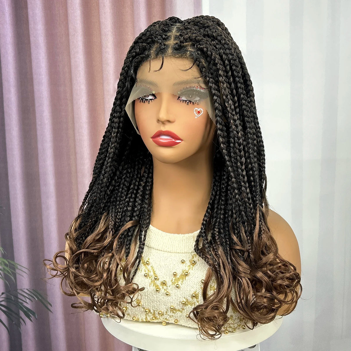 Knotless Box Braided Wig with Wavy Ends Synthetic Lace Frontal 1B-30 Dark Ombre Braided Lace Wig with Baby Hair for Black Women