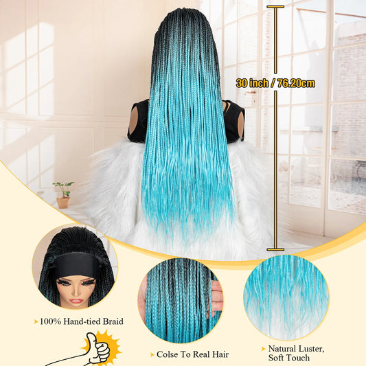 Full Machine Made Braided Wigs with Headband 30 Inches Colored Synthetic Braiding Wigs with Hair Band for Black Women