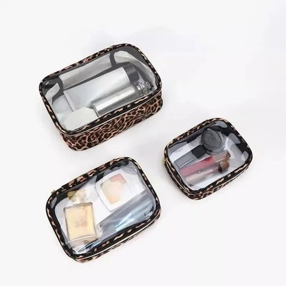 Transparent Leopard Print Clear Makeup Bag Large Capacity Travel Make Up Cosmetic Organizer Zipper Waterproof Cosmetic Bag