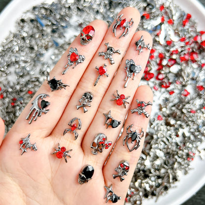 20PCS Multiple Style Alloy Skull Spider Nail Art Charms New Creative Glass Diamond Bat Halloween Nail Decorations for DIY Nails
