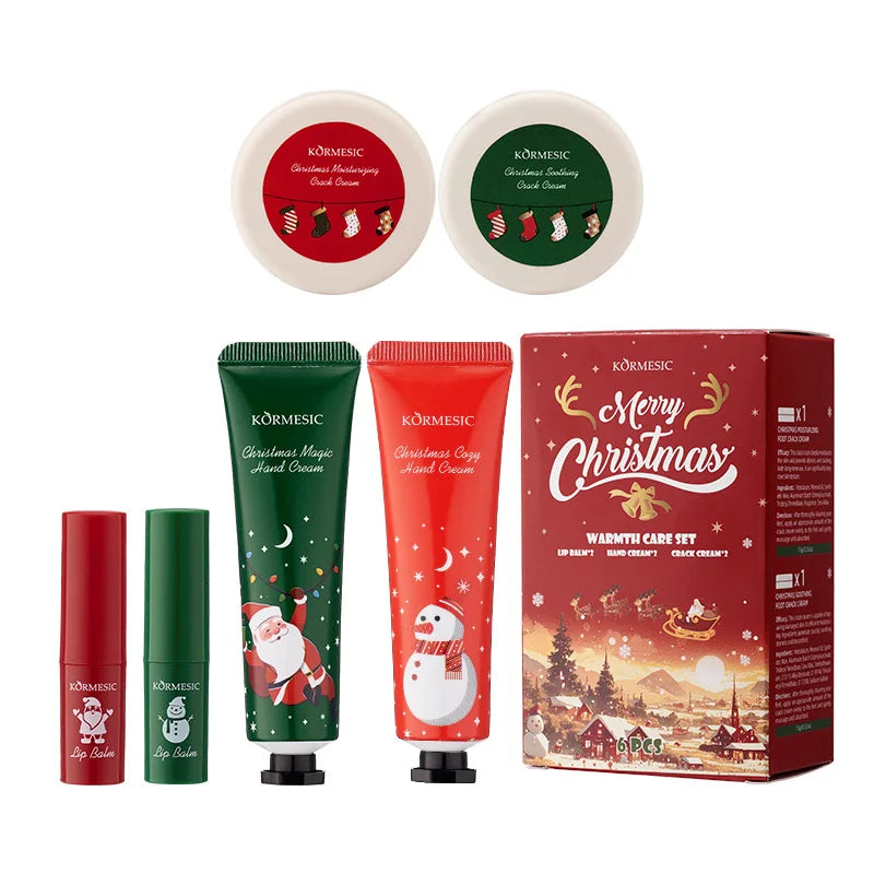 6PCS/Box Christmas gift box, lip balm hand Foot cream set, deeply hydrating lip moisturizer, lip color brighten, gift to women