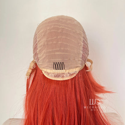 Orange Red  13x4 Synthetic Lace Front Wigs for Women Cosplay Shoulder Length Short Curly Synthetic Wigs Layers Ponytails
