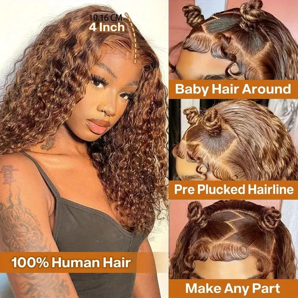 250 Density Highlight Short Bob 100% Human Hair Wigs Water Wave 13x4 HD Lace Front Wigs Ombre Blonde Deep Wave Lace Frontal Wig