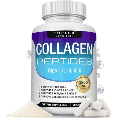 Multi Collagen Peptides Capsules 1800mg - Hydrolyzed Protein Collagen Complex Pills Promotes Skin & Hair , Joint for Men Women