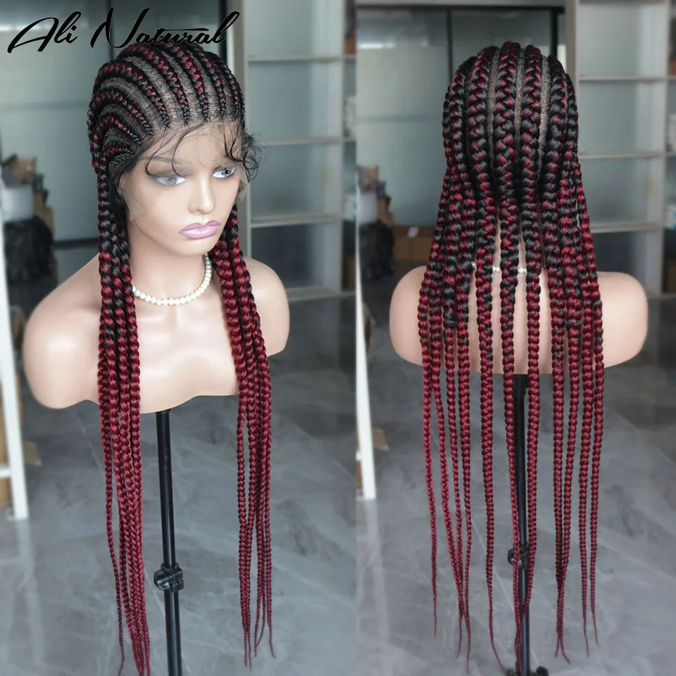 Ombre Silber Grey Full Lace 11 Braids Braided Wig With Baby Hair Box Braiding Wig African Long Synthetic Hair Knotless Wig