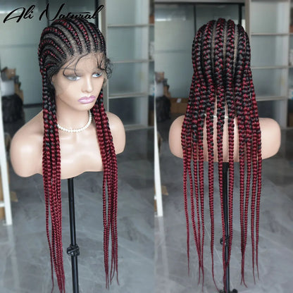 Ombre Silber Grey Full Lace 11 Braids Braided Wig With Baby Hair Box Braiding Wig African Long Synthetic Hair Knotless Wig