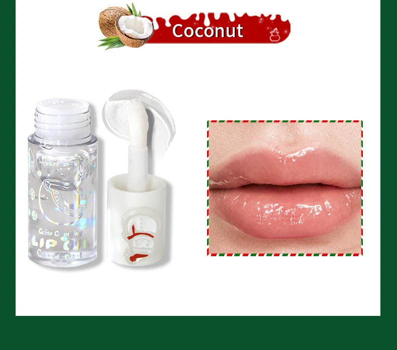 Christmas lip gloss gift box, long-lasting moisturizing and color changing lip oil, high gloss effect lip gloss 5- pieces