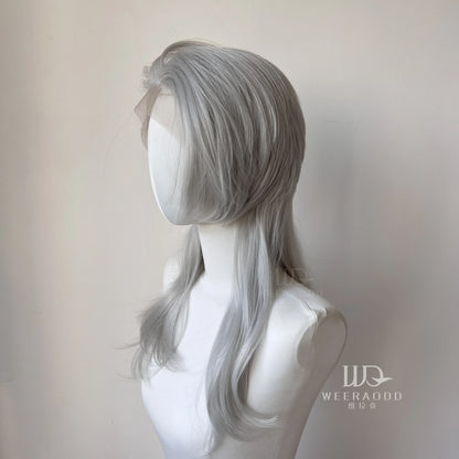 Sliver Gray 13x4 Synthetic Lace Front Wig for Women Cosplay Shoulder Length Mullet Synthetic Wigs Layers Ponytails Glueless Wigs