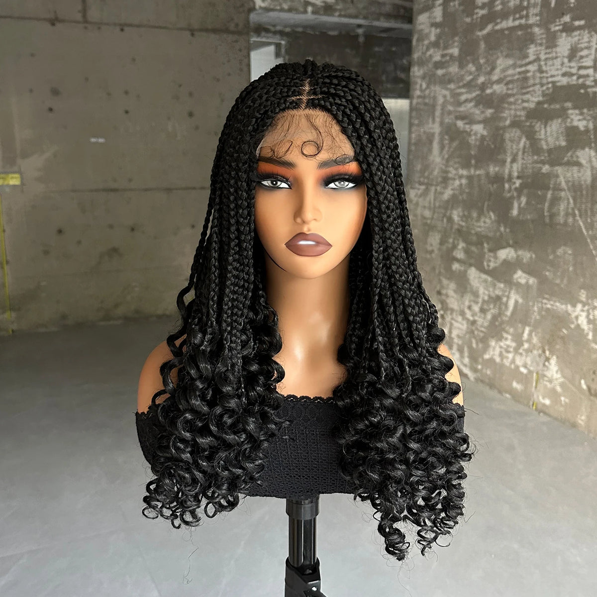 Synthetic Braided Wigs Lace Closure Wigs Curly Ends Box Braided 4x4 Lace Wig with Baby Hair for Black Women Afro Braiding Wigs