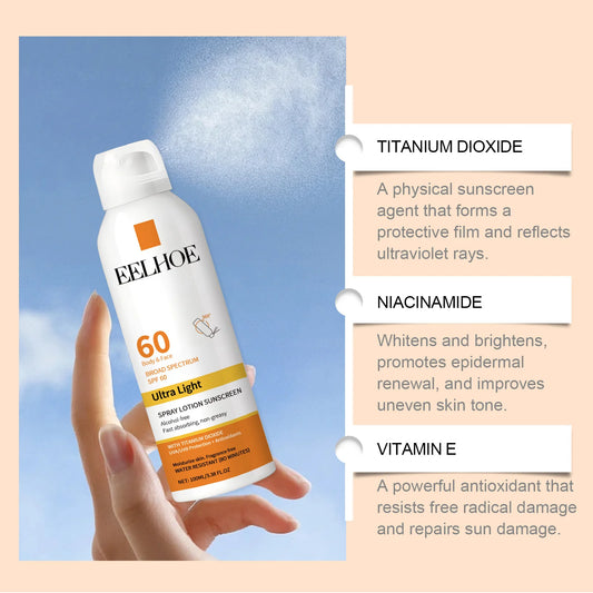 EELHOE Vitamin E Sunscreen Spray 100ml Long-lasting Deep Moisturizing Anti-UV Skin Protector Anti Oxidant Face Body Skin Care