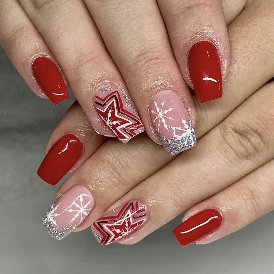 24Pcs Short Oval Press-On Nails - Cute Gingerbread & Candy Cane Christmas Designs, Perfect for Holiday Parties for Women&Girls