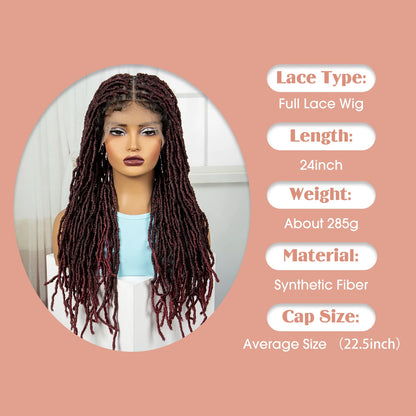24Inch Full Lace Locs Braided Wigs with Baby Hair Lace Frontal Synthetic Braids Wigs for Black Women Natural HD Lace Braids Wigs