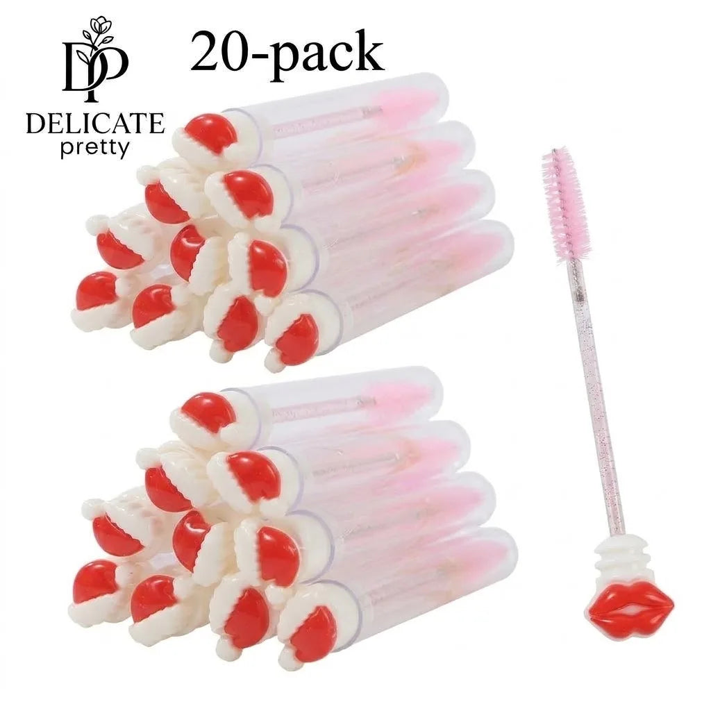 20-Pack Christmas Women Micro Spoolies Ultra-Fine Eyelash & Eyebrow Brushes Lash Extension Wand Comb Makeup Brushes Eyebrow Comb