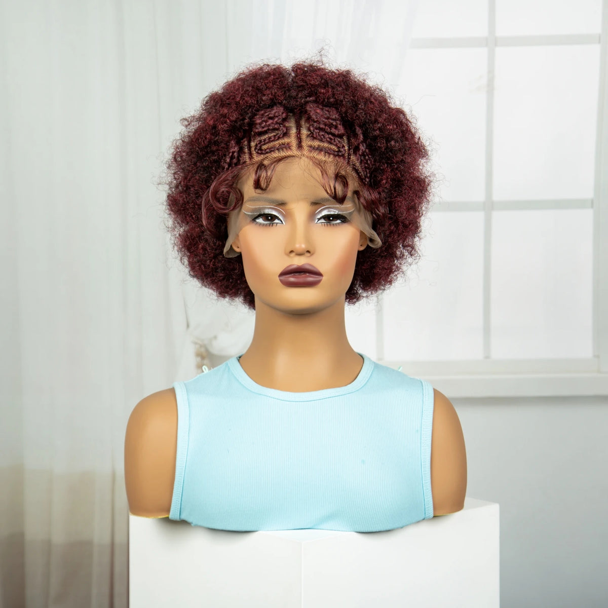 13x6 Lace Front Braids Wig with Baby Hair Synthetic Afro Curly Cornrow Braided Short Wigs for Black Women Natural Lace Bob Wigs