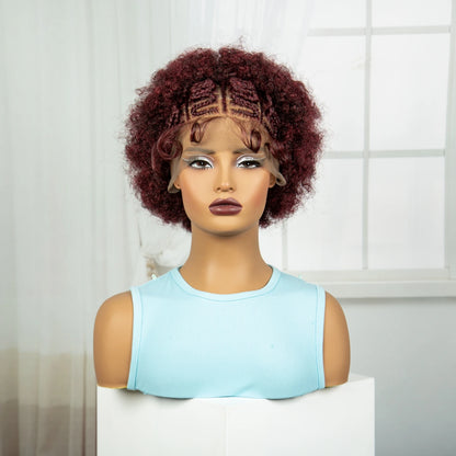 13x6 Lace Front Braids Wig with Baby Hair Synthetic Afro Curly Cornrow Braided Short Wigs for Black Women Natural Lace Bob Wigs