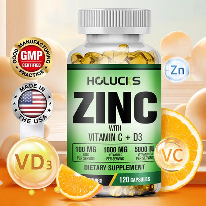 Zinc Vitamin C & D3 Complex Supplement, Supports Bone, Teeth, Joint & Heart Health, Boosts Immunity & Energy, Antioxidant