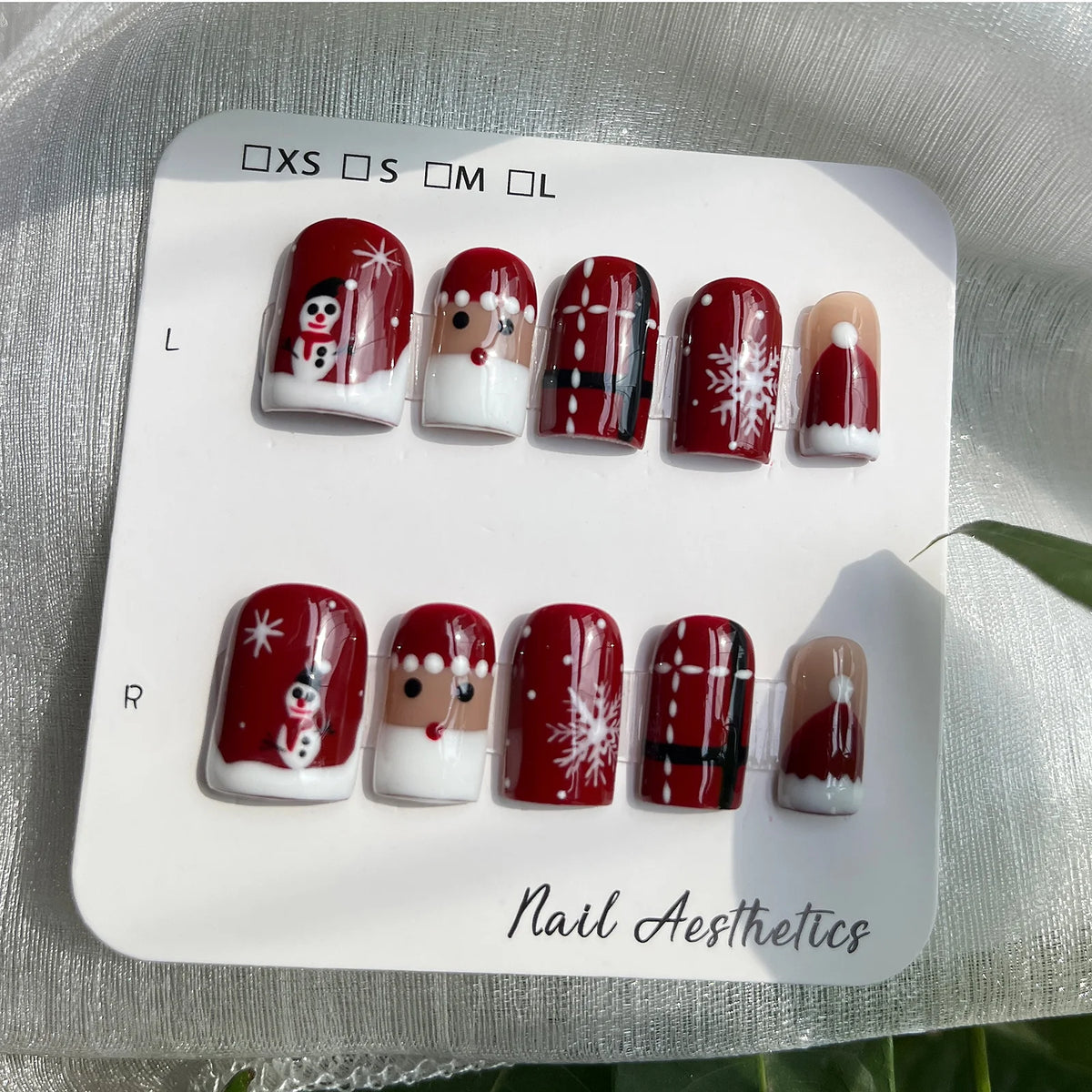 Handmade Short Square Press On Nails Christmas False Nails with Santa Claus Snowman Snowflake Design Reusable 10Pcs Xmas Party