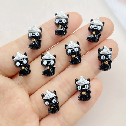 20Pcs Cute Cartoon Halloween cat, pumpkin, bat Nail Art Resin Designer Charms DIY Craft For Nail 3D Decorations Jewelry