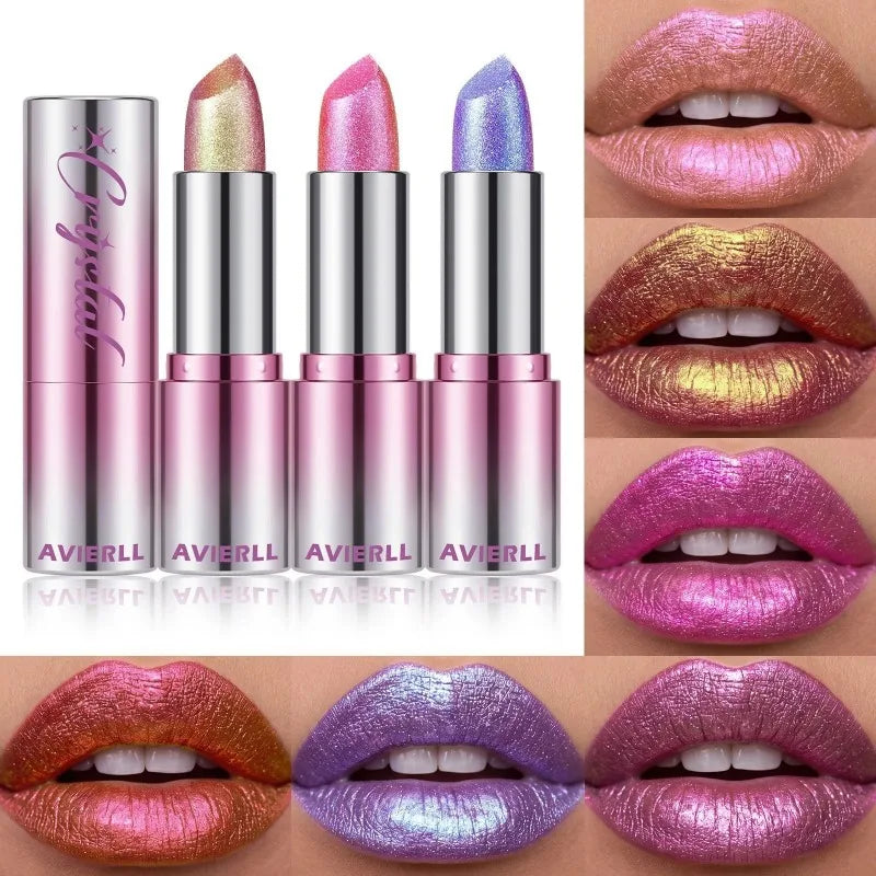 14Color Metallic Violet Lipstick Polarizing Pigment Diamond Glitter Lipgloss Waterproof Lasting Gold Pearl Shine Sexy Lip Makeup
