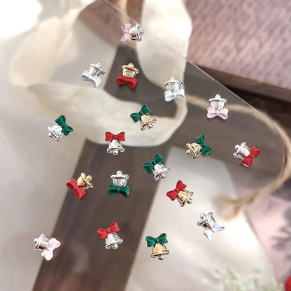 Gold Silver Christmas Bell Nail Art Accessories Winter Bow Alloy Exquisite Nail Charms Jewelry Luxury Manicure Decorations Parts